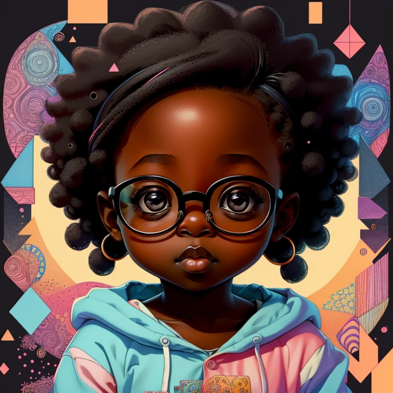 (cute black baby girl with glasses), Munchkin ,Geometric multidimensional wall portrait, livro de arte, Tchibi,
Yang08k, Beautiful, Colouring,
Obras, of the highest quality, best quality, Arte Oficial, Beautiful and Aesthetic,