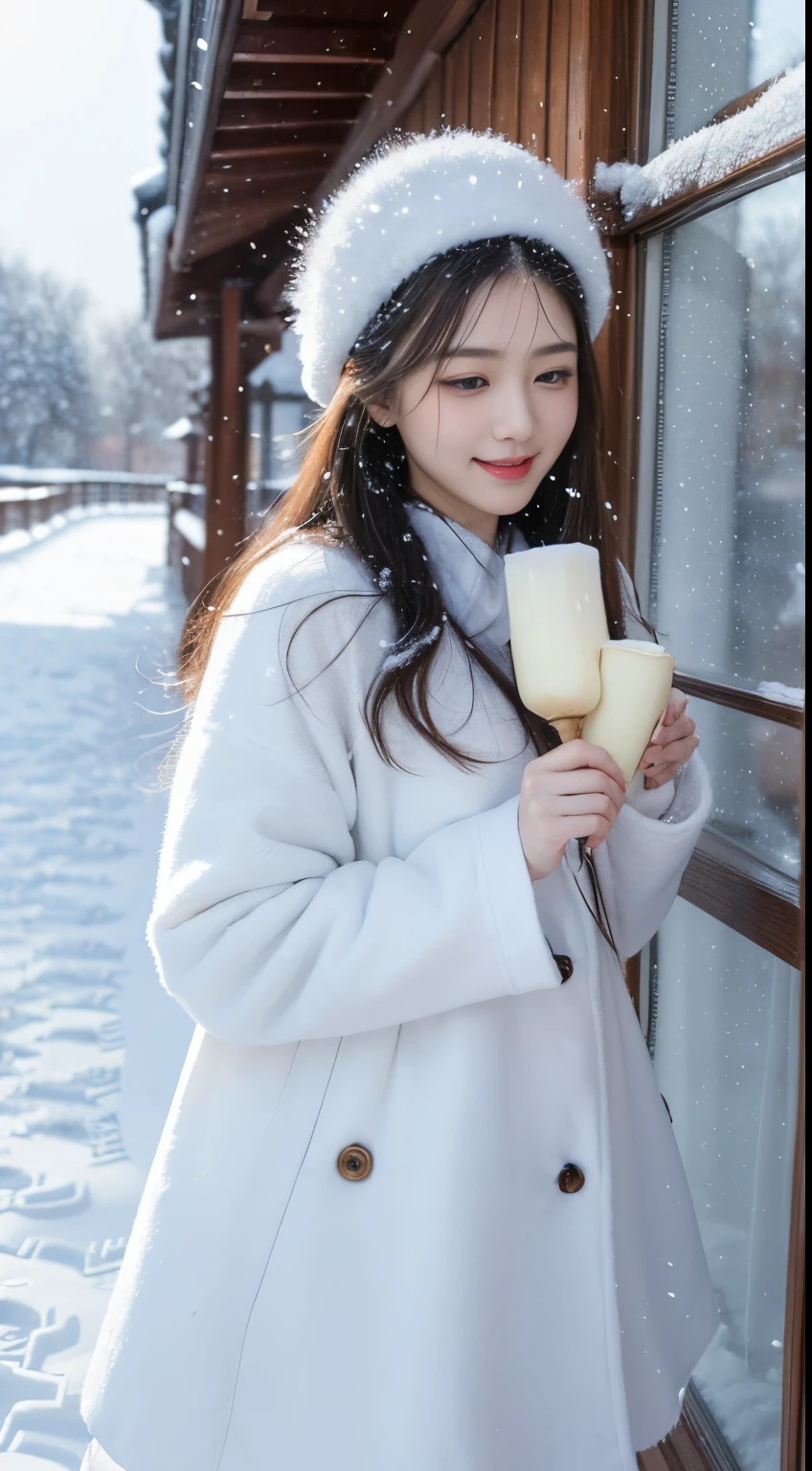 (tmasterpiece,8K,Best quality,A high resolution,ultra - detailed,ultra-realistic realism),(beautiful big snowflakes:1.4),(Best quality at best,4K,8K,A high resolution,tmasterpiece:1.2),ultra - detailed,(realistically:1.37),A world covered with ice and snow,I walk side by side with you。Hand in hand,Footprints in the snow,Make great memories。snowflakes falling,like a dream,Our laughter echoes in the cold。love in the snow,pure and warm,Let our hearts be tightly connected,Never separate。