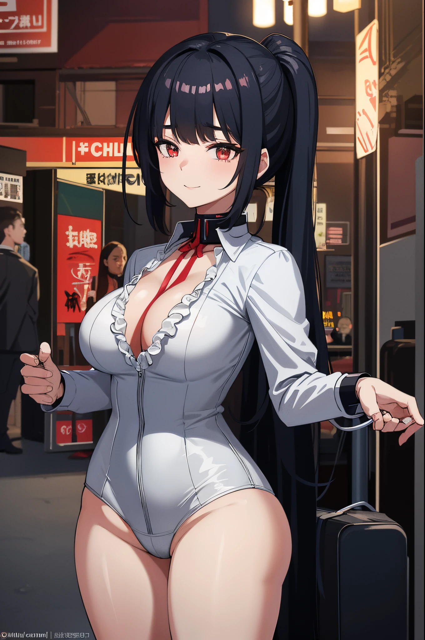 (tmasterpiece), Best quality at best, ultra - detailed, 8k wallpaper, A high resolution,
1个Giant Breast Girl, full bodyesbian, pony tails,
face expressionless, light smile,
flatchest,
any pose,
cyber punk perssonage, floating,