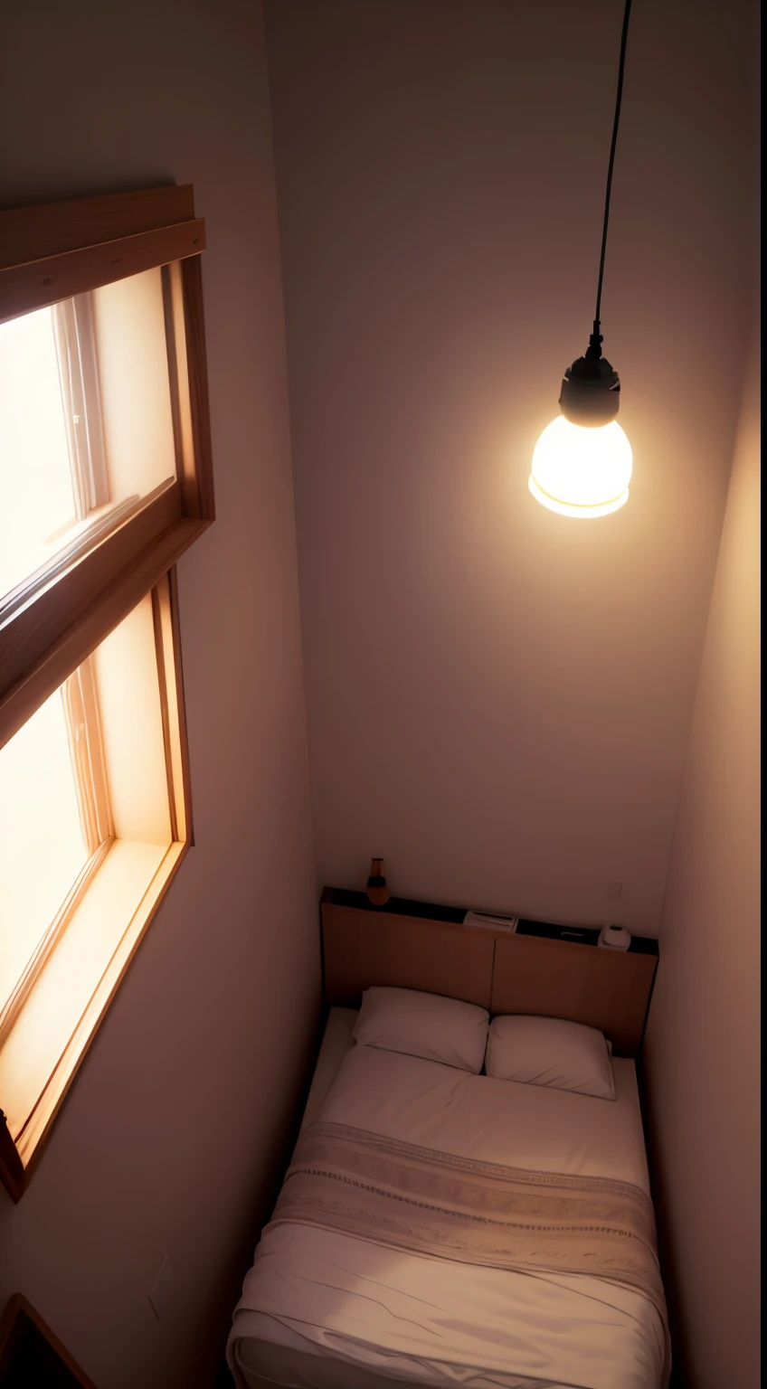 interior view of the apartment, inside the bedroom, perfect night light, overhead POV bed view from the ceiling, POV bed view from the ceiling, High shots