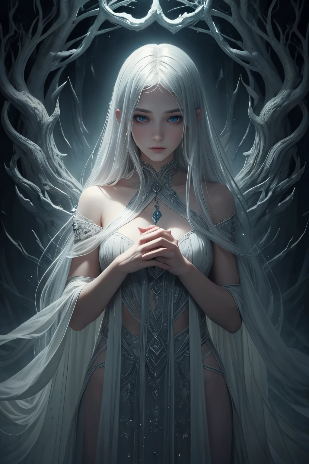 nsfw, In a mysterious and enchanting realm, a murky fog envelopes the scene, as if concealing something profound. by alex1shved Amidst this fog, a figure emerges, a young girl with flowing silver hair and eyes that glimmer with an otherworldly luminescence. The image captures her delicate yet powerful presence, her ethereal beauty contrasting with the darkness that surrounds her. The misty atmosphere adds to the enigmatic and dreamlike quality of the artwork, giving it an almost surreal feel. The painting, skillfully executed, showcases intricate details and vibrant colors that bring the scene to life. It invites us to delve into the bewitching world of this anime, where memories are shrouded in layers of uncertainty, waiting to be unraveled. by alex1shved