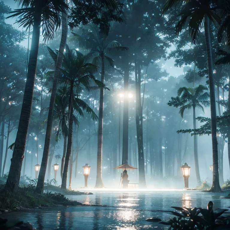 cinematic still, Cabana na Mata, atmosfera pesada , Noite, volumetric fog, horror movie lighting