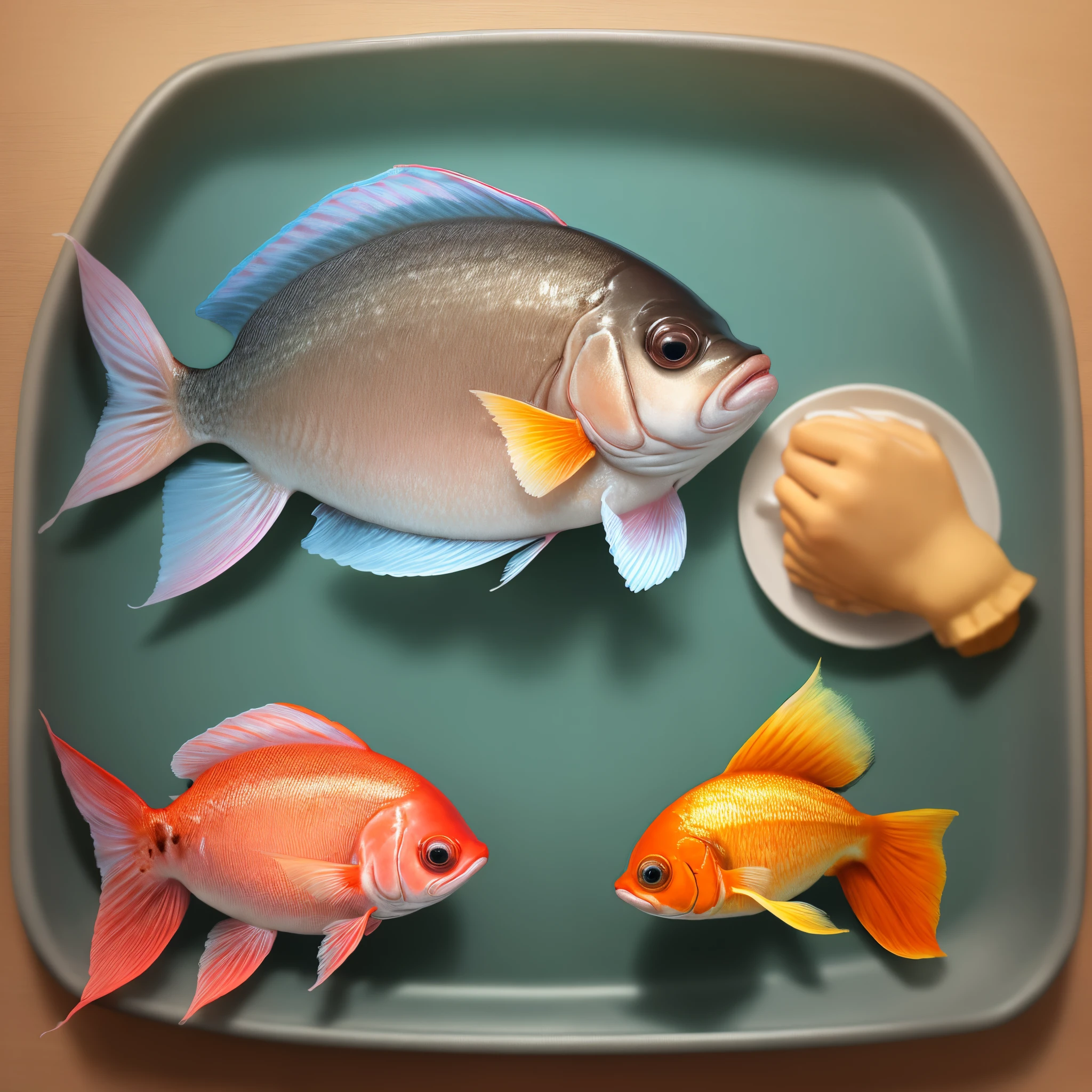 Fish with Down syndrome with a thumbs up
