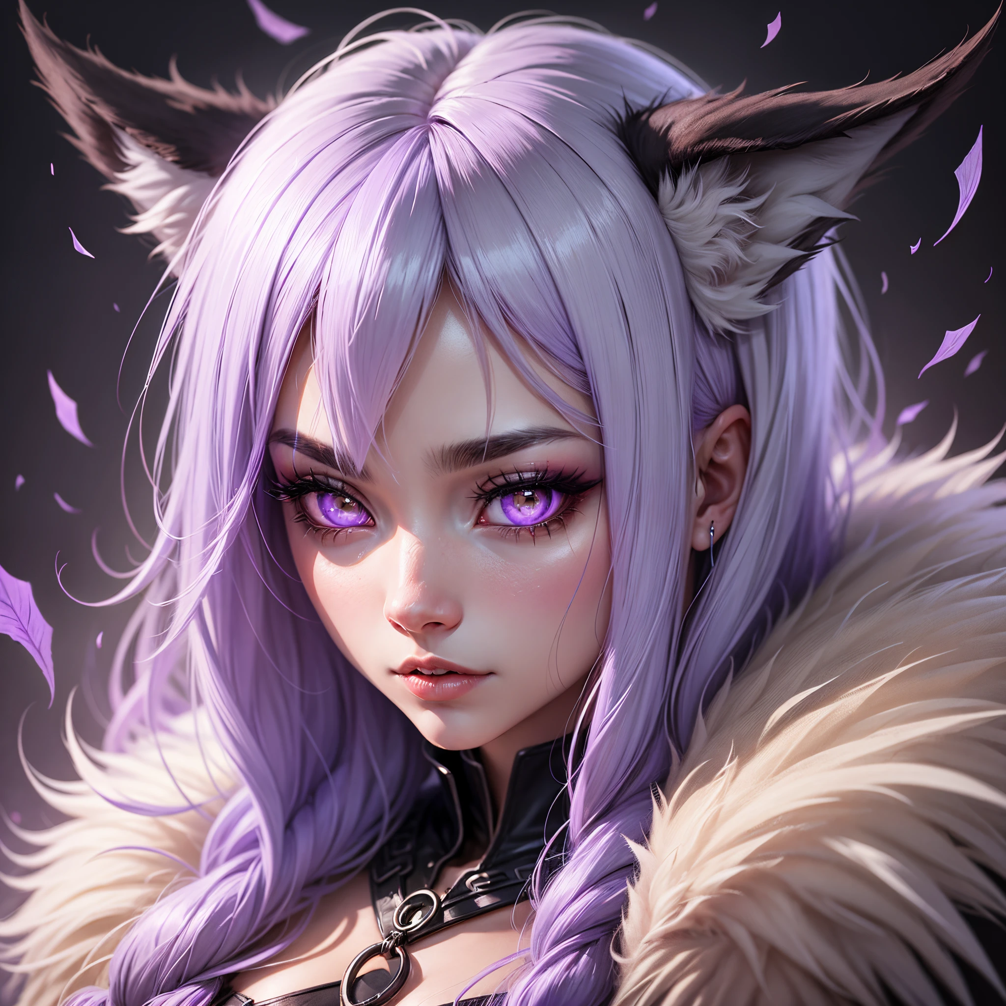 Demon wolf, white fur violet eyes, long lashes --auto --s2