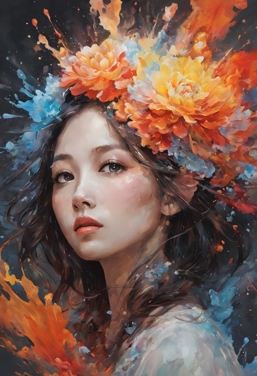 a close up of a woman with a flower crown on her head, asian features, jinyoung shin, inspired by Yanjun Cheng, traditional art, korean artist, gorgeous chinese model, yanjun chengt, fanart, by Ni Tian, beautiful south korean woman, official artwork, by Wu Bin, wenfei ye, popular south korean makeup, a young asian woman absolutely abstract Retro vintage art print, sexy, glamorous pin-up girl wearing a sailors hat, bikini, A painting of a woman wife ((golden ratio}} laying on the sofa after a long night on the town, a painting, a Beautiful expressive painting, malcolm liepke painting, glossy painting, beautiful digital painting, digital art painting, Fine paintings, monochromatic. malcolm liepke oil painting, impressionist painting.Spread your legs apart, beautiful and delicate face, fair skin