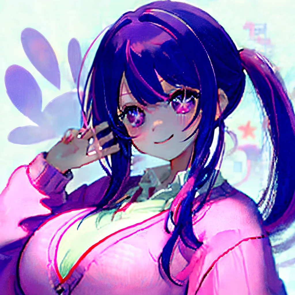 Smile,Pastel purple hair,Twin-tailed,Blunt bangs,Pink cardigan,cum on pussy,Purple eyes,Big breasts,Cute