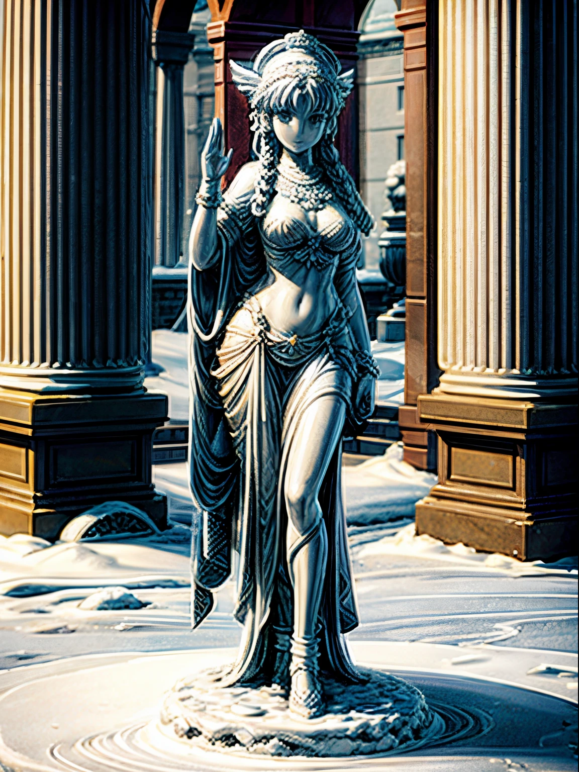 Statue of a goddess made of snow --ar 2:3