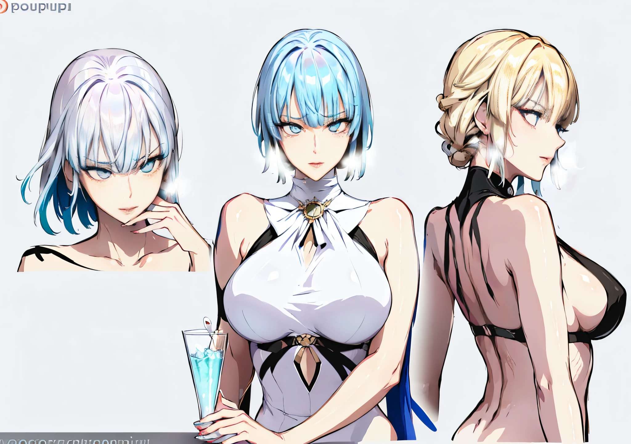 ((Naked)), (fully naked), (Nipples), (Blue Hair), (Blue eyes), MultiView, beautiful, masterpiece, best quality, perfect lighting, reference sheet, model sheet, (multiple views, [from behind|from side|from front|close-up|upper body|portrait]:1.2), (monster girl:1.2), detailed hands and fingers, high quality, Fubuki (one punch man), iom, parkdona, puuna, black sweater, turtleneck, sleeveless, yellow skirt, plaid skirt, 1girl, long hair, large breasts, fur coat, masterpiece,best quality, looking at viewer, snow,, full body, female focus , smile, lines rich in thickness variation, anime girl with red glasses and a red dress, discord profile picture, artwork in the style of guweiz, guweiz, high quality portrait, 2 b, 2b, persona 5 art style wlop, detailed fanart, pixiv, from arknights, digital art on pixiv, trending on artstation pixiv, pixiv style, 20yo,Young female,Beautiful Finger,Beautiful long legs,Beautiful body, Beautiful Nose,Beautiful character design, perfect eyes, perfect face,expressive eyes,perfect balance, looking at viewer,(Focus on her face),closed mouth, (innocent_big_eyes:1.0),(Light_Smile:0.3), official art,extremely detailed CG unity 8k wallpaper, perfect lighting,Colorful, Bright_Front_face_Lighting,White skin, (masterpiece:1.0),(best_quality:1.0), ultra high res,4K,ultra-detailed, photography, 8K, HDR, highres, absurdres:1.2, Kodak portra 400, film grain, blurry background, bokeh:1.2, lens flare, (vibrant_color:1.2),professional photograph, (Beautiful,large_Breasts:1.4), (beautiful_face:1.5),(narrow_waist), Perky Breasts, a cartoon drawing of a woman in a bikini and a cape, thicc, oppai proportions, thick black lineart, cel - shaded art style, hands behind her body pose!, holding a pudica pose, cel shaded anime, bare nsfw huge breasts, small curvy waist, reference sheet, model sheet, simple background,