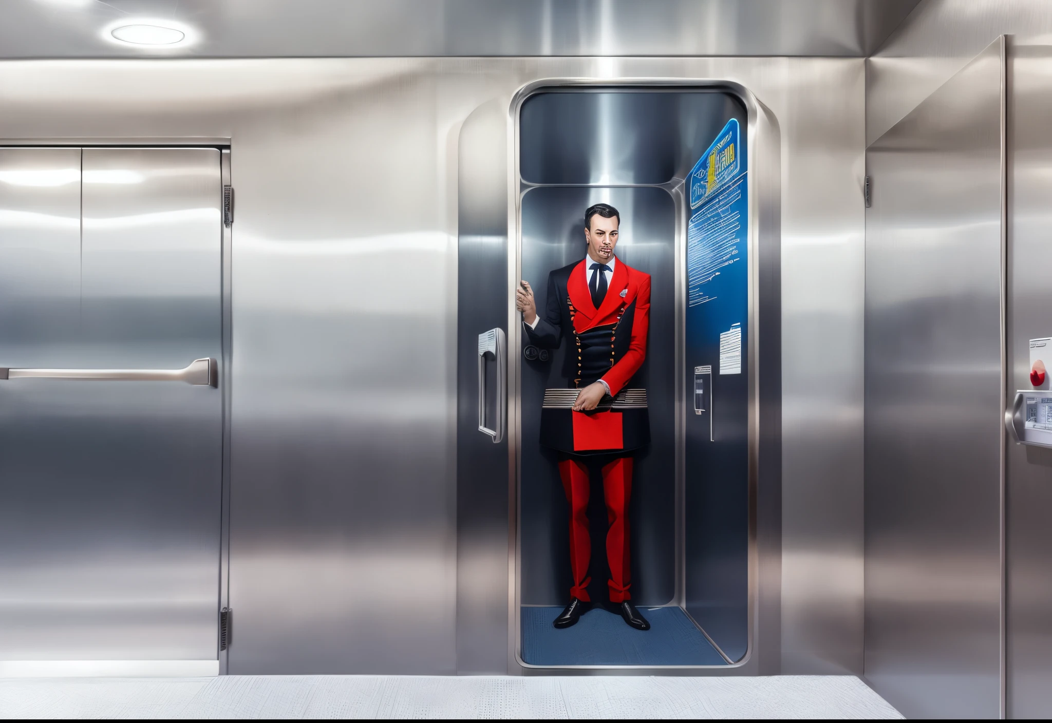 The interoir of an elevator car with stainless steel walls and tuch pad as buttons
