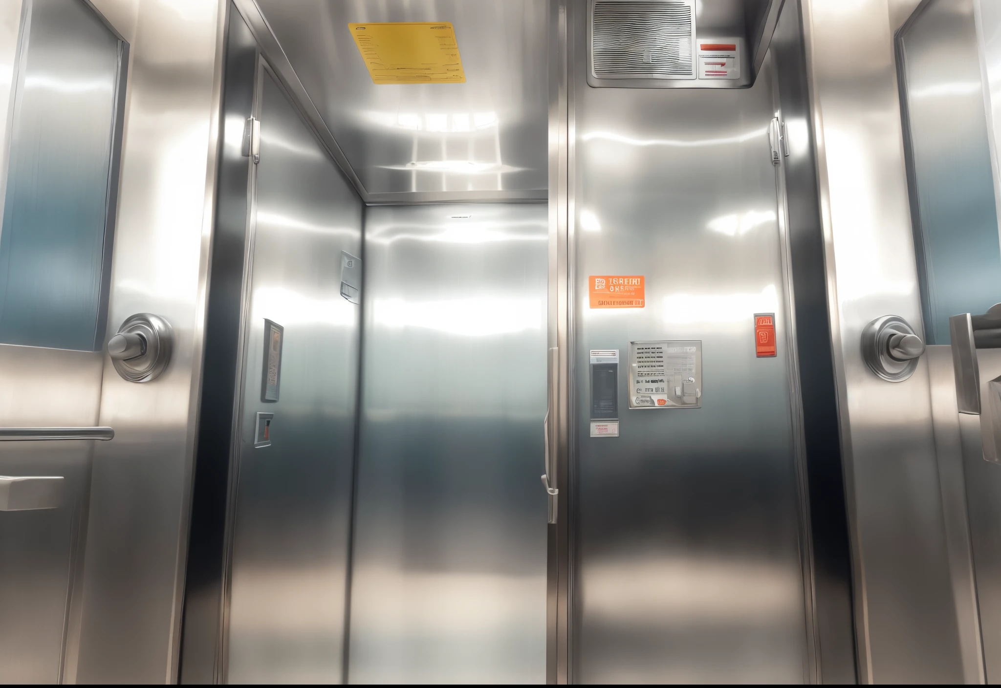 The interoir of an elevator car with stainless steel walls and tuch pad as buttons