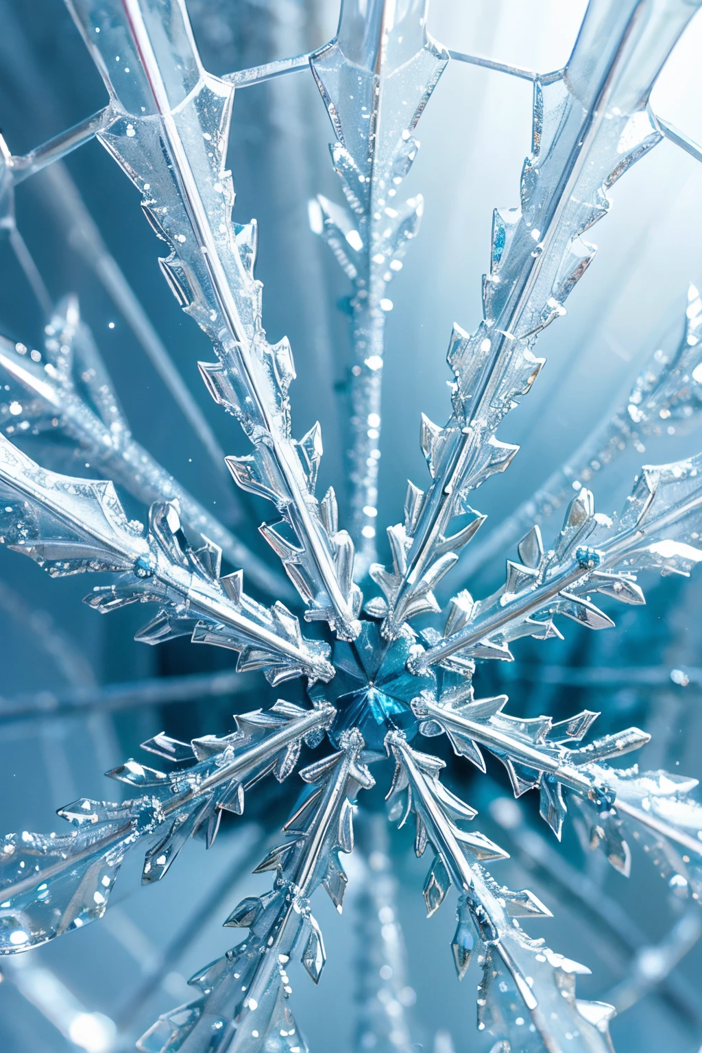 (best quality, ultra-detailed),snowflake,crystal-clear details,glistening ice particles,intricate ice crystals,delicate symmetry,unique patterns,frosty beauty,captivating intricacy,cold winter landscape,winter wonderland,microscopic details,enchanted atmosphere,ethereal glow,icy blue tones,soft natural light,subtle shadows,sparkling reflections,delicate frost formations,frozen branches,serene tranquility,sub-zero temperatures,crisp air,quiet stillness,winter magic,mesmerizing intricacy,exquisite fragility,dazzling beauty,pristine perfection,meticulous craftsmanship,transient nature,fleeting elegance,timeless artistry,snow-covered landscape,delicate lace-like designs,translucent icicles,dancing snowflakes,enchanting wonder,dreamlike serenity,whispering winds,magical sparkle,endless fascination
