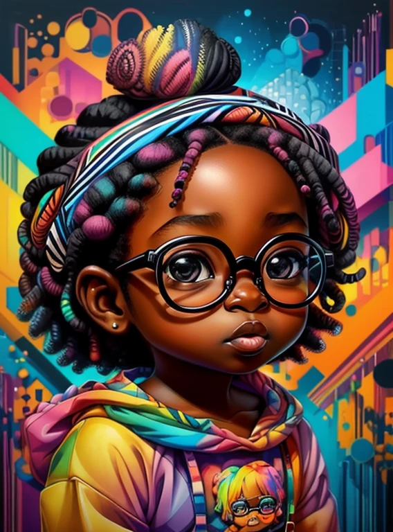 (cute black  girl with glasses),(melhor pose),(best angle), (better expression), Eduardo Kobra acolchoamento ,multidimensional geometric wall PORTRAIT, arte, Chibi,
Yang08k, lindo, Colouring,
Primary works, qualidade superior, melhor qualidade, Arte Oficial, Beautiful and Aesthetic, pelos coloridos,