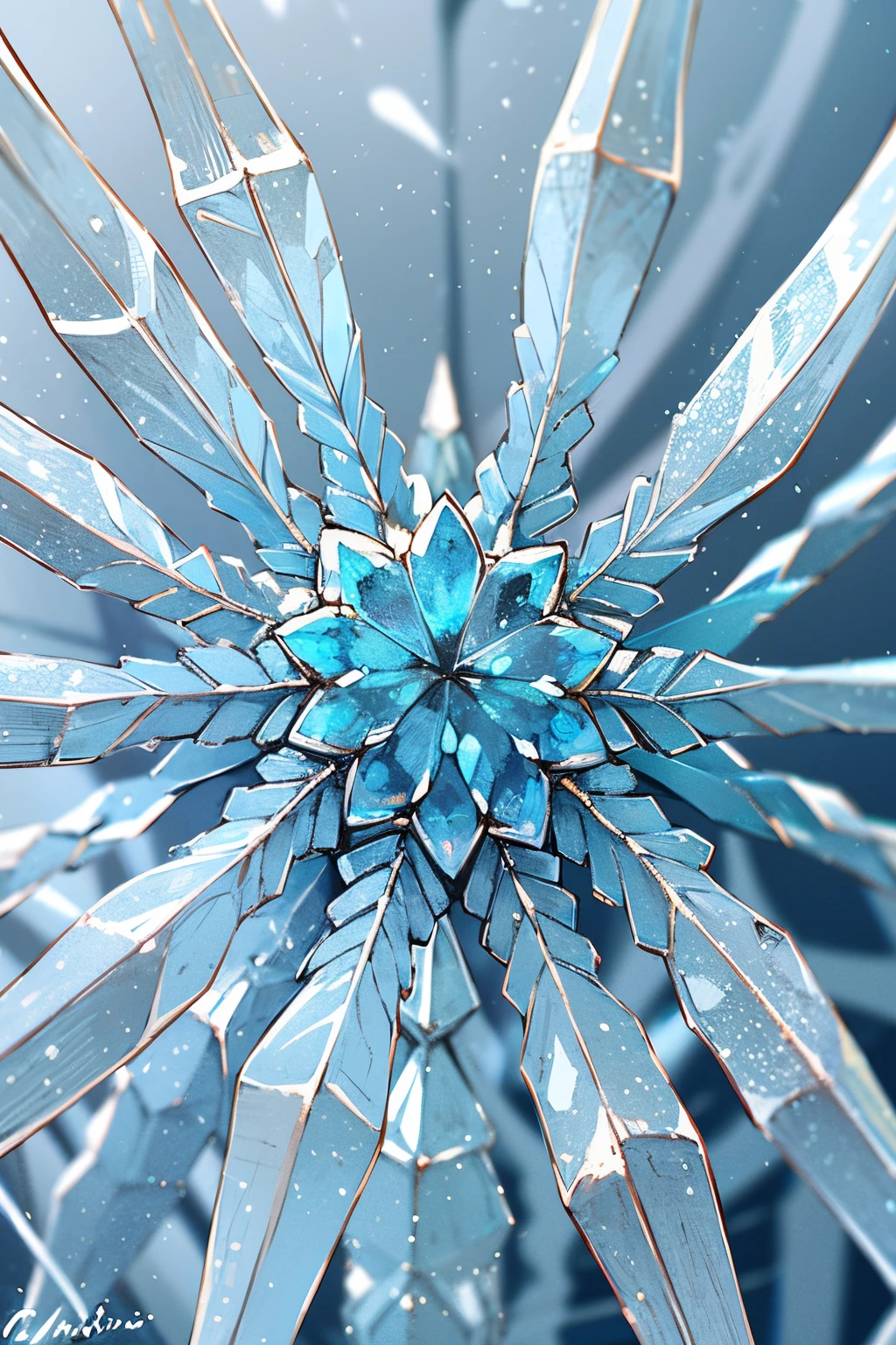 (best quality, ultra-detailed),snowflake,crystal-clear details,glistening ice particles,intricate ice crystals,delicate symmetry,unique patterns,frosty beauty,captivating intricacy,cold winter landscape,winter wonderland,microscopic details,enchanted atmosphere,ethereal glow,icy blue tones,soft natural light,subtle shadows,sparkling reflections,delicate frost formations,frozen branches,serene tranquility,sub-zero temperatures,crisp air,quiet stillness,winter magic,mesmerizing intricacy,exquisite fragility,dazzling beauty,pristine perfection,meticulous craftsmanship,transient nature,fleeting elegance,timeless artistry,snow-covered landscape,delicate lace-like designs,translucent icicles,dancing snowflakes,enchanting wonder,dreamlike serenity,whispering winds,magical sparkle,endless fascination