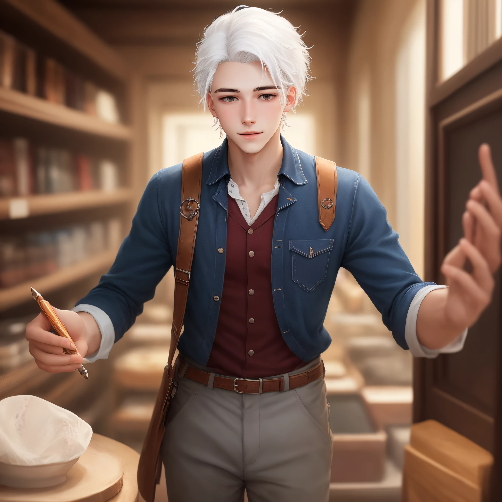A young man with white hair magically picking a pocket