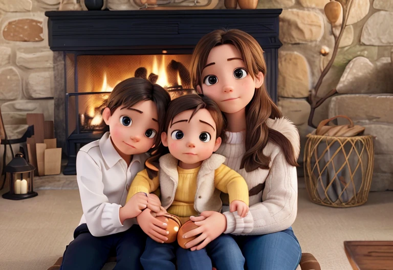 there are two young children sitting on a couch in front of a fireplace, in front of a fireplace, by Kristin Nelson, profile picture, profile pic, family photo, siblings, by Winona Nelson, photo taken in 2 0 2 0, babies in her lap, profile image, 1 / 4 portrait, taken in the early 2020s, a picture