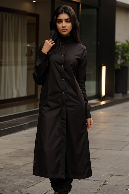 Pakistani lady, brown skin, attractive, black hair, tall slim and modest clothing