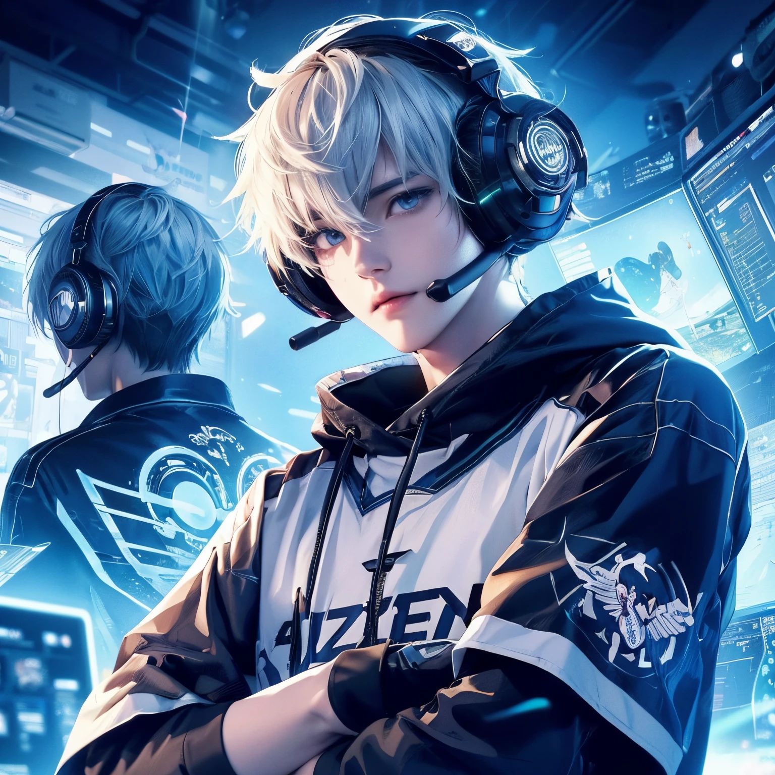 anime boy with headphones holding a controller in front of a computer screen, anime style 4 k, best anime 4k konachan wallpaper, anime art wallpaper 8 k, anime art wallpaper 4 k, anime art wallpaper 4k, anime wallpaper 4k, anime wallpaper 4 k, detailed digital anime art, trending on artstation pixiv, 4k anime wallpaper