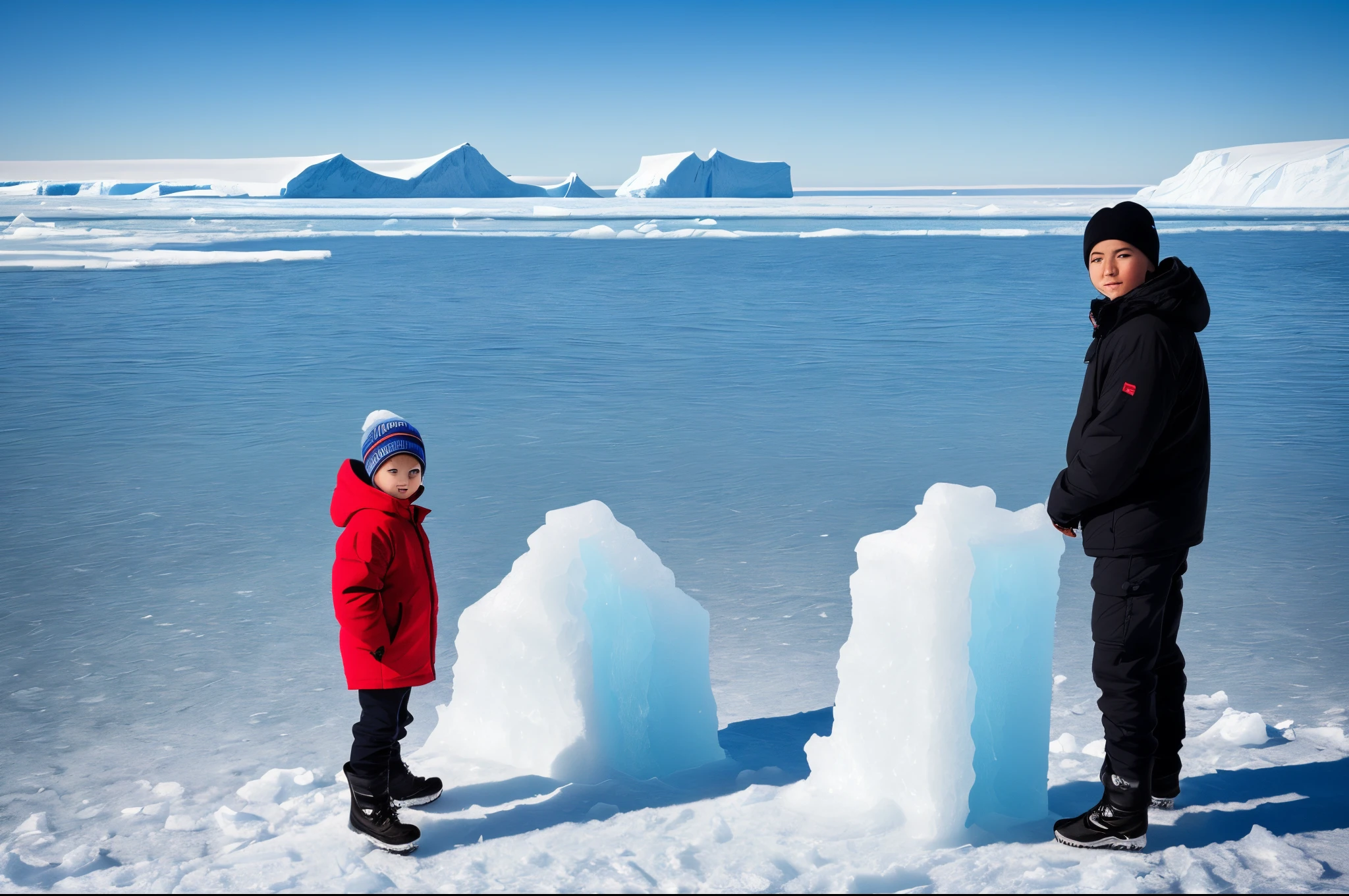 blue profile picture, with a boy in arctic zone with a iceberg, ice  very cold image