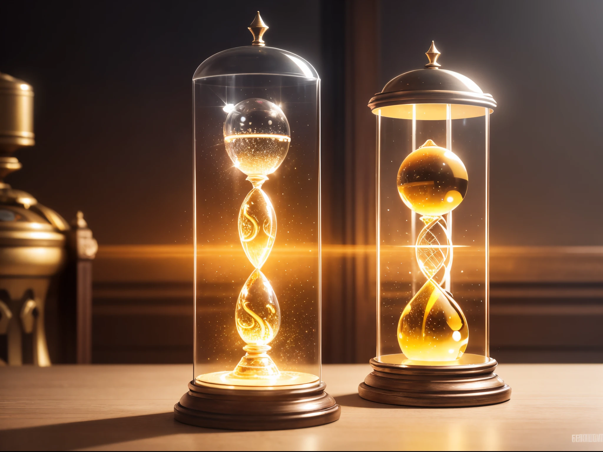 Explore the fusion of futuristic technology and classic elements in a visually stunning image. Generate a hyperrealistic depiction of a digital calendar interface, like Microsoft Teams classic, seamlessly blending with an antique hourglass or vintage clock. Emphasize the harmony of past and future, making every detail, from UI elements to the grains of sand in the hourglass, intricately realistic.