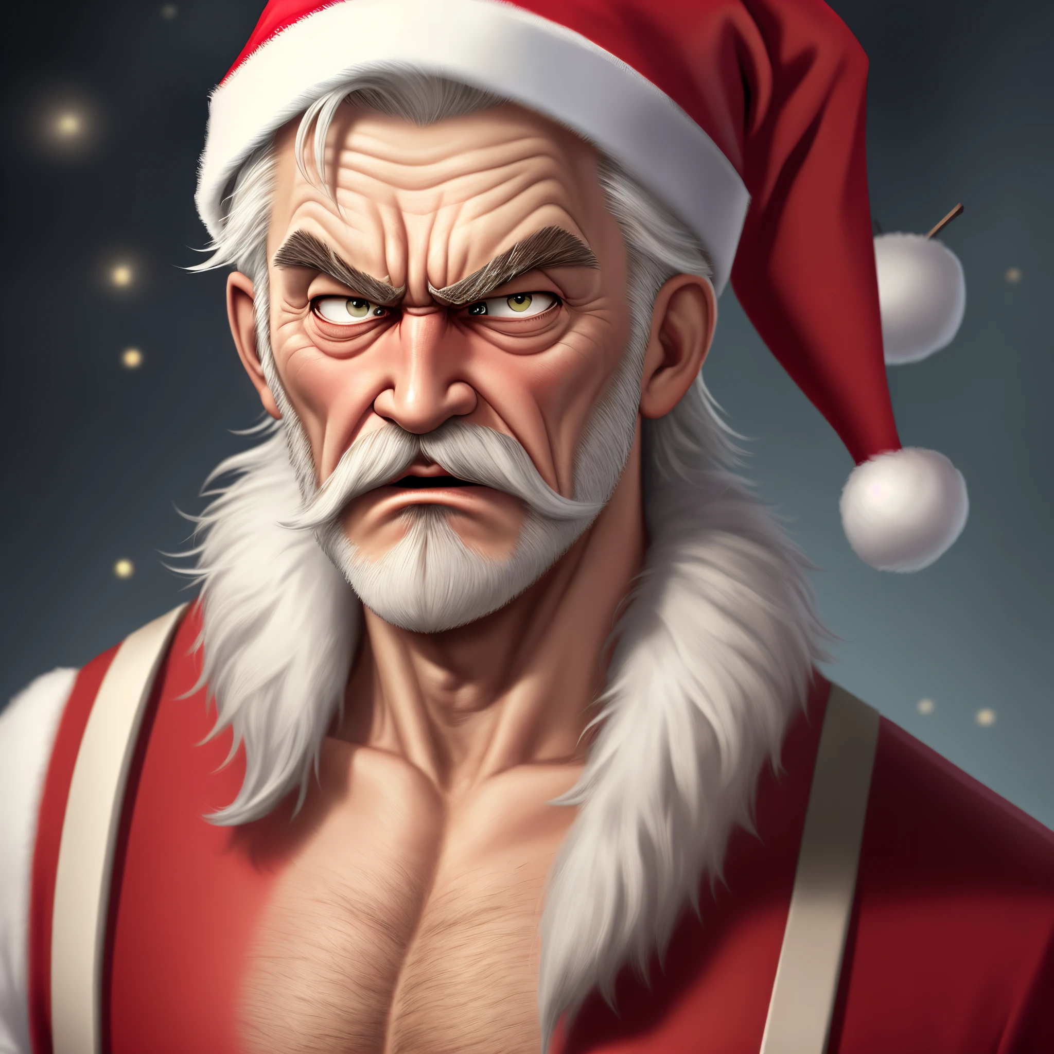 Animated santa clause with angry eyebrows