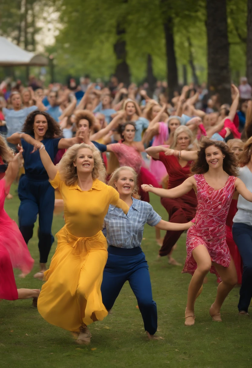 A group of people performing a synchronized flash mob dance in the park.,original,She is a child of the 80s and dresses as if it is 1984., female
