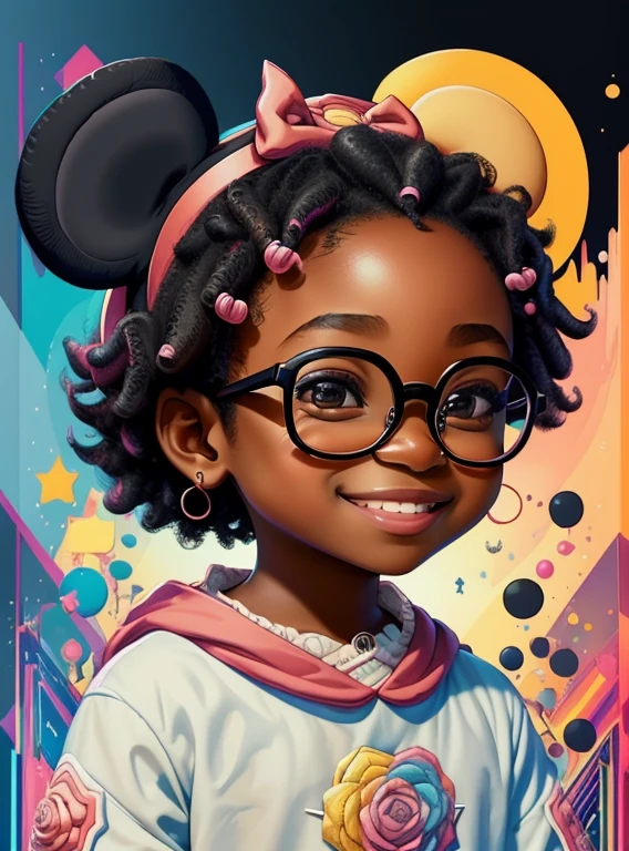 (cute black baby girl with glasses),(melhor pose),(best angle), (better expression), Eduardo Kobra acolchoamento ,multidimensional geometric wall PORTRAIT, arte, Chibi,
Yang08k, lindo, Colouring,
Primary works, qualidade superior, melhor qualidade, Arte Oficial, Beautiful and Aesthetic, pelos coloridos,