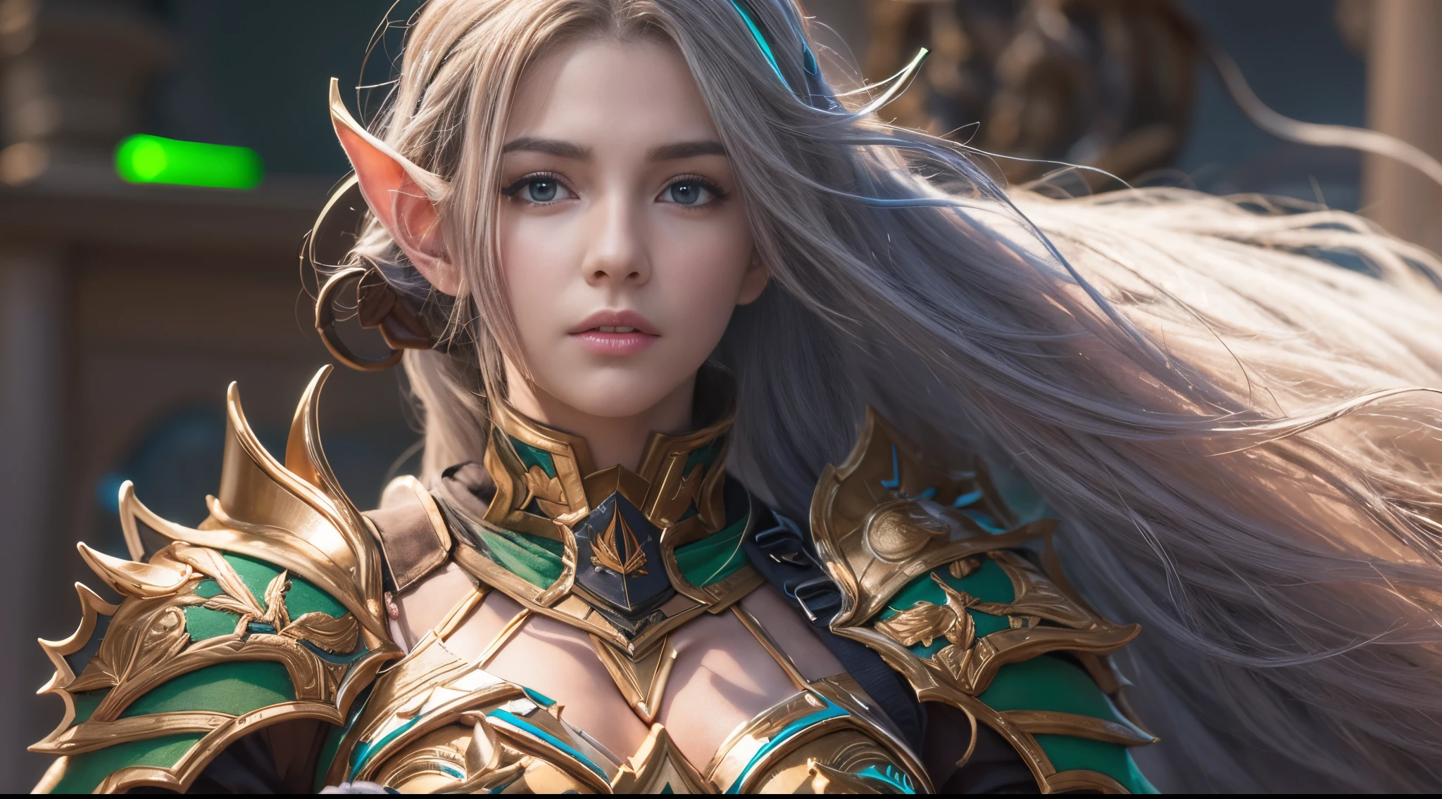 jeune elfe corps entier résolution 4k moteur irréel 5 armure paladin cheveux yeux bleus verts