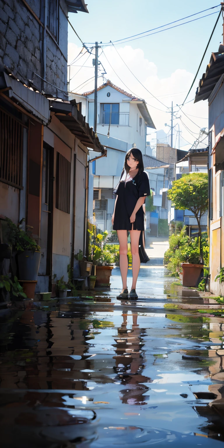 Vastas fotos de paisagem、A beautiful girl standing with a motorcycle in the background of a ruined city、puddle、Buildings eroded by nature、Vento em aquarela、A scene from the history of BREAK、 Arte por、(Fonte de luz de cor quente:1.2)、(vagalumes:1.2)、roxo e verde、detalhes intrincados、volume lighting BREAK (obra prima:1.2)、(qualidade superior)、4k、ultra-detalhada、（The composition of the movement：1.4）、Detalhes altamente detalhados e coloridos（Cor irridescent：1.2）、（bright illumination、Atmospheric Illumination）、Semelhante a um sonho、Magia、（sozinho：1.2）