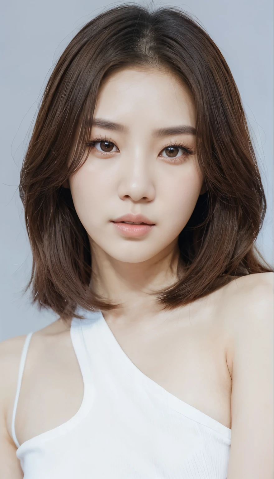 A woman in a white top and brown hair posing for a photo., Sun Yunjoo, Lee Ji - Eun, Lee Ji-eun, Korean symmetrical face, Parque Ji-min, Hermosa mujer surcoreana, Jaeyeon Nam, Heonhwa Choe, Taejune Kim, Jinyoung Shin, hwang se - on, Hermosa joven coreana, portrait of female Korean idol