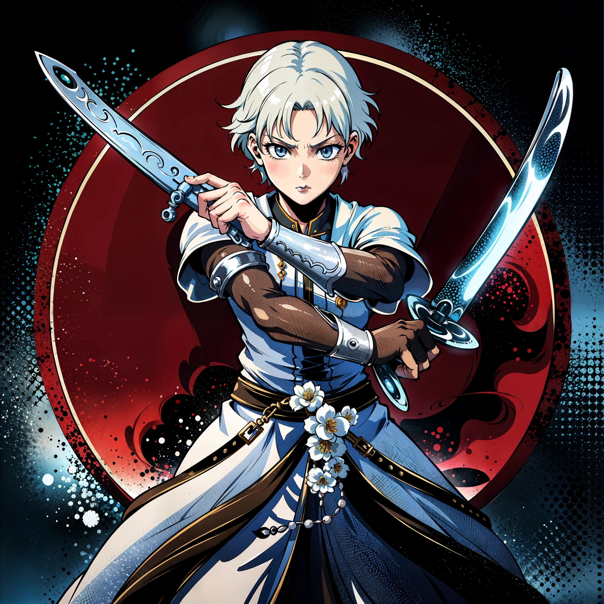 personnage d&#39;anime avec épée et armure devant une pleine lune, Beau mec dans l’art de Demon Slayer, avec une grande épée, Divinité aux cheveux blancs, shigenori soejima illustration, Fils de Sparda, épéiste, tient une épée, tout en tenant une épée, Elle tient une épée, Art détaillé des personnages d&#39;Anime, Griffith de Berserk, Art officiel