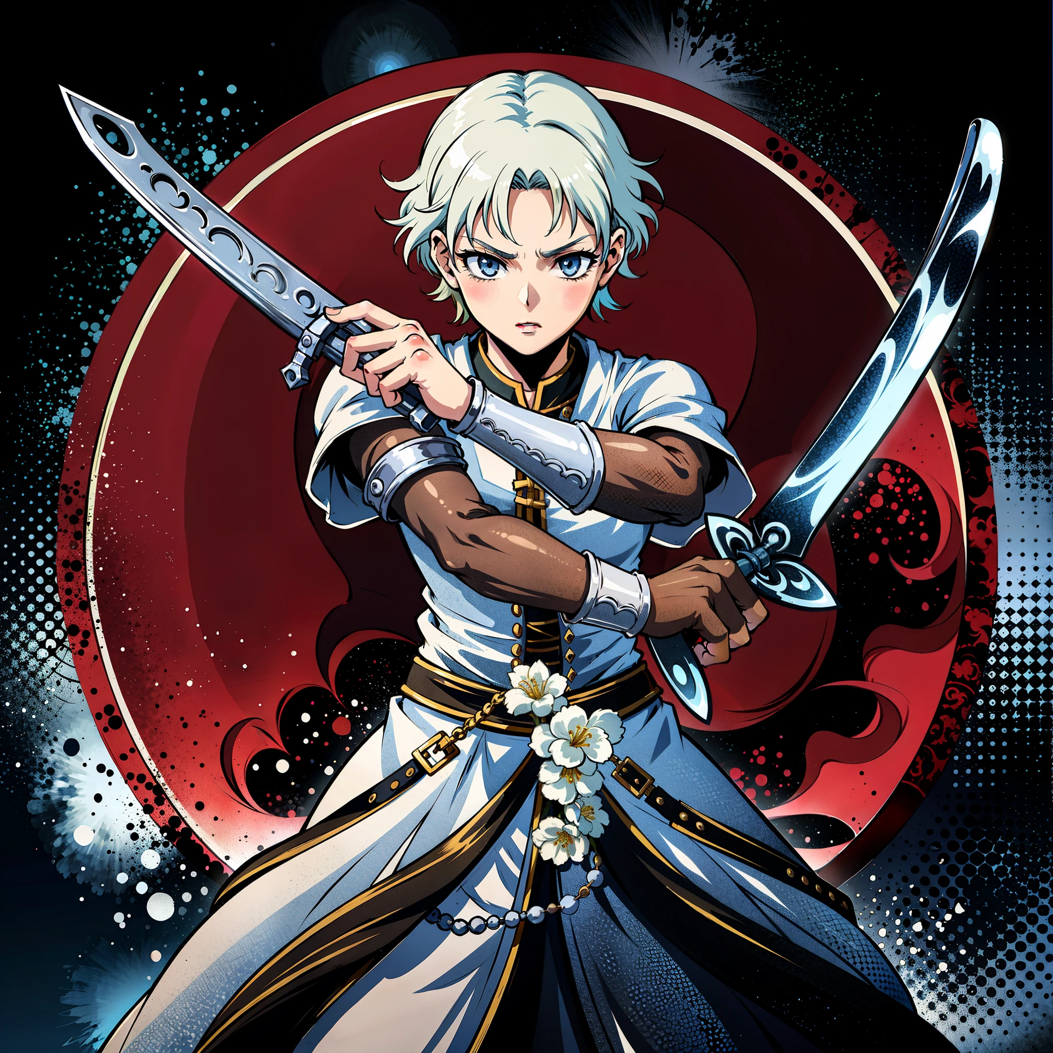 personnage d&#39;anime avec épée et armure devant une pleine lune, Beau mec dans l’art de Demon Slayer, avec une grande épée, Divinité aux cheveux blancs, shigenori soejima illustration, Fils de Sparda, épéiste, tient une épée, tout en tenant une épée, Elle tient une épée, Art détaillé des personnages d&#39;Anime, Griffith de Berserk, Art officiel