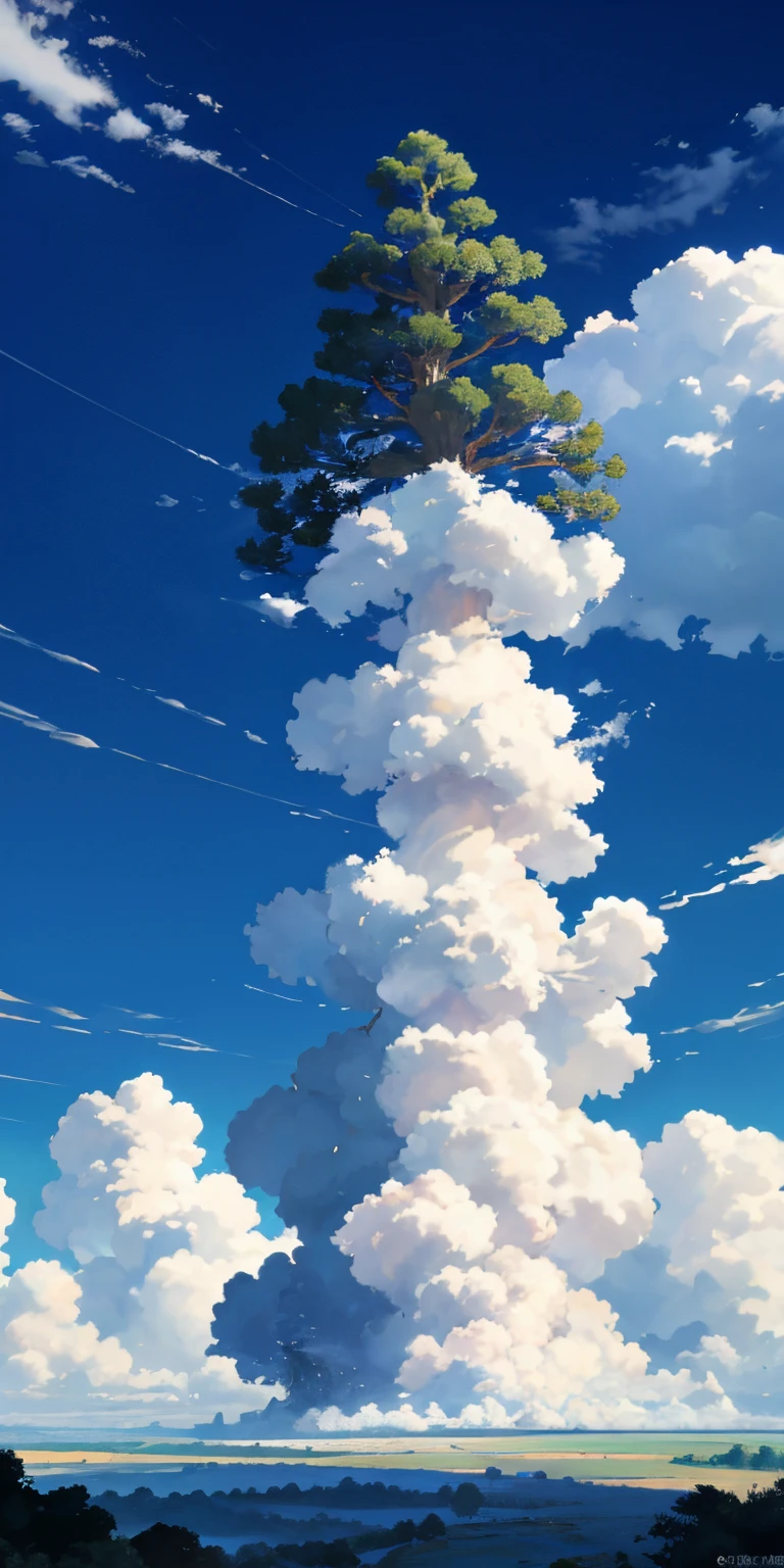 giant tree, Detalhes, folhas vermelhas, estilo anime, bela paisagem, sky with small clouds, 4k, best resolution, best quality, scenario in perspective