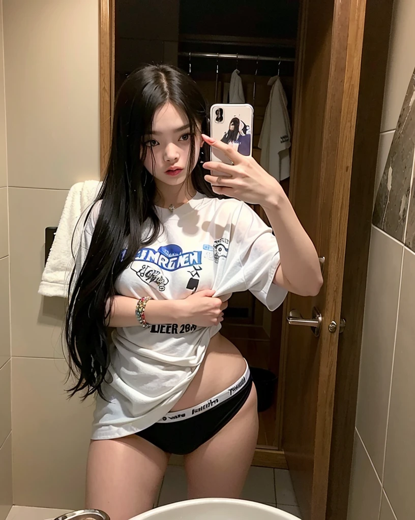 there is a woman taking a selfie in a bathroom mirror, 18 anos, 2 Modelo feminina de 4 anos, tomada em 2 0 2 0, thicc, Ulzzang, jennie blackpink, her navel is exposed, Modelo do Instagram, 1 6 anos, cruel korean goth girl, 2 2 anos, 👅 👅, 1 8 I