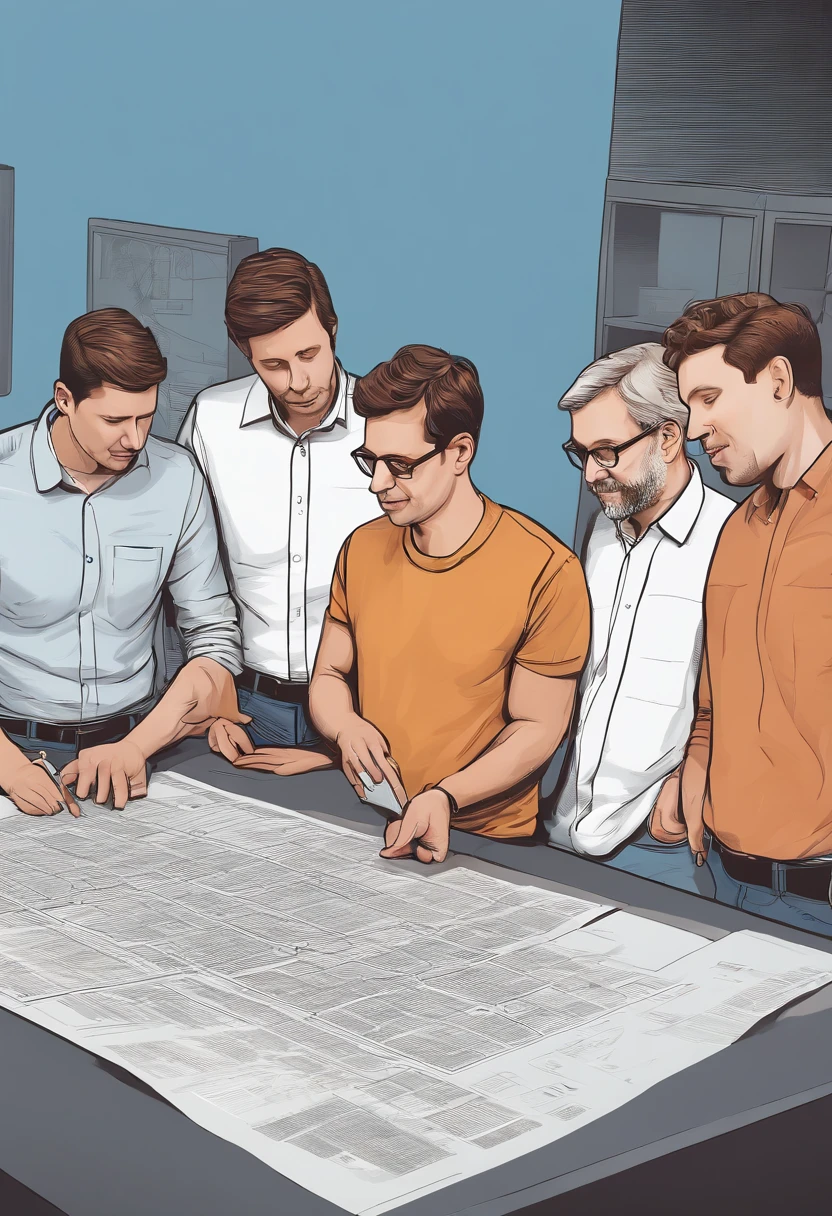 A photo of Sam Altman reviewing AGI blueprints with a team of top AI scientists,original,Sam Altman, male