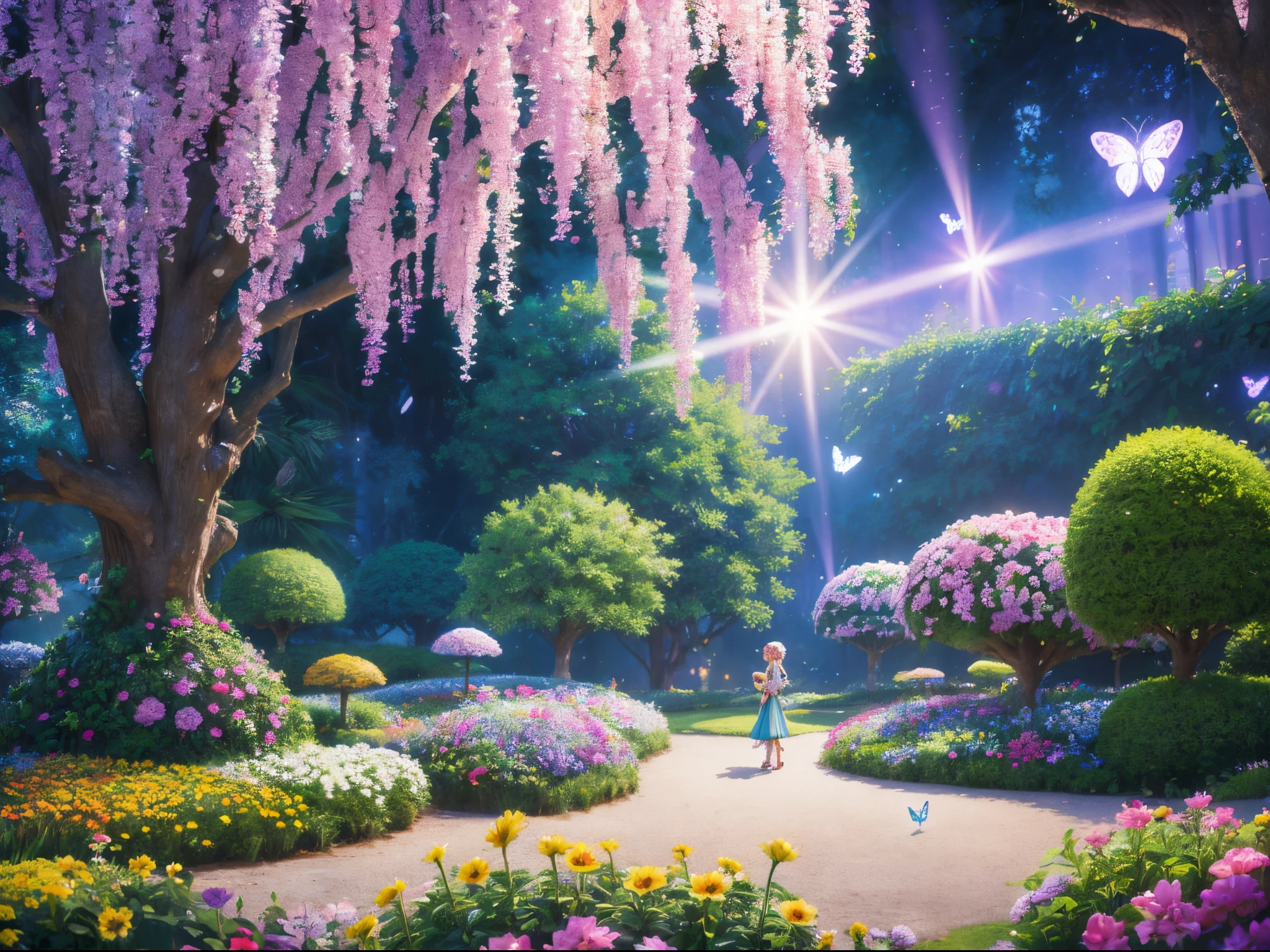 Playfully blend AI and organic elements in a whimsical landscape, featuring robotic butterflies pollinating pixelated flowers and quirky talking trees. (best quality,4k,highres,masterpiece:1.2),ultra-detailed,realistic:1.37,illustration,imaginative scene,enchanted forest,playful atmosphere,vibrant colors,pixie dust,ethereal lighting,soft pastel tones,fantasy art,mosaic textures,happy AIs,technology meets nature,harmonious blend of digital and natural beauty,toy-like trees,talkative and animated foliage,digital insects,futuristic garden,electronic butterflies,magical ambiance,delicate pollination process,whimsical details,organic and technological fusion,emerging pixels,harmony of artificial and organic life,colorful garden of tomorrow,animated robotic butterflies,pixel art flowers,joyful and lively scenery,magical landscape with a twist,robotic creatures in a natural setting,twinkling lights and interactive nature,juxtaposition of realism and technology. enormous tits