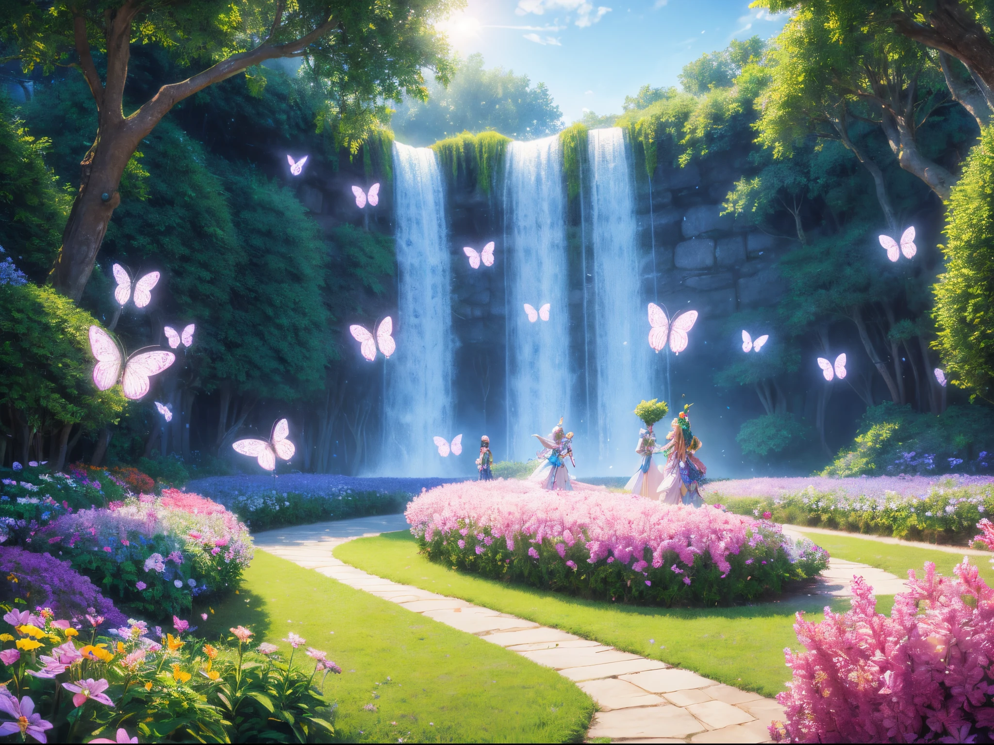 Playfully blend AI and organic elements in a whimsical landscape, featuring robotic butterflies pollinating pixelated flowers and quirky talking trees. (best quality,4k,highres,masterpiece:1.2),ultra-detailed,realistic:1.37,illustration,imaginative scene,enchanted forest,playful atmosphere,vibrant colors,pixie dust,ethereal lighting,soft pastel tones,fantasy art,mosaic textures,happy AIs,technology meets nature,harmonious blend of digital and natural beauty,toy-like trees,talkative and animated foliage,digital insects,futuristic garden,electronic butterflies,magical ambiance,delicate pollination process,whimsical details,organic and technological fusion,emerging pixels,harmony of artificial and organic life,colorful garden of tomorrow,animated robotic butterflies,pixel art flowers,joyful and lively scenery,magical landscape with a twist,robotic creatures in a natural setting,twinkling lights and interactive nature,juxtaposition of realism and technology. enormous tits