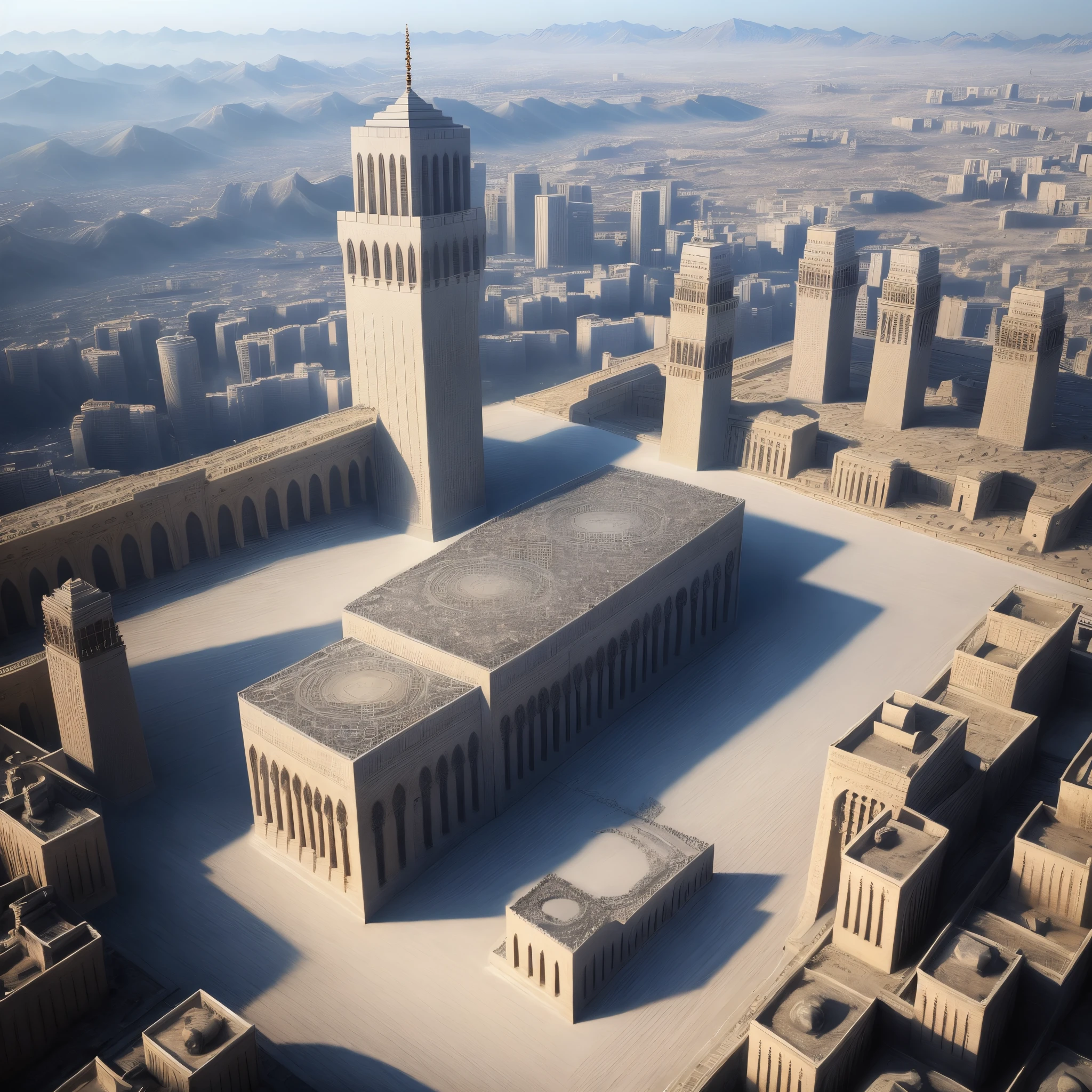 kabaa in mecca but completely white instead of black with people walking around it