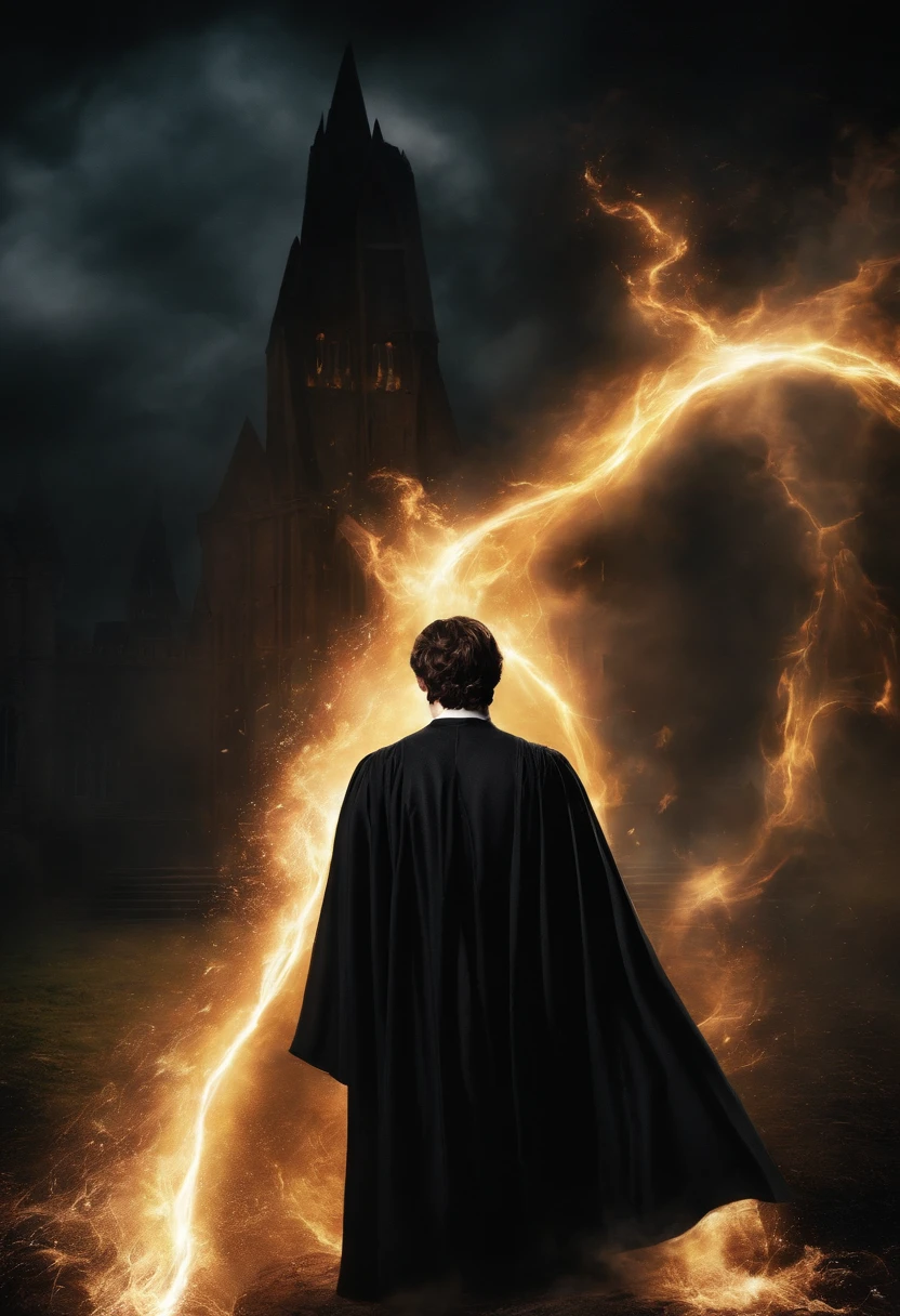 A black robe adorned with the symbol of the Deathly Hallows, exuding an aura of power and authority.,Harry Potter series,Tom is a tall young male, pale, short black hair, brown eyes, gaunt features, famously portrayed by christian coulson, male
