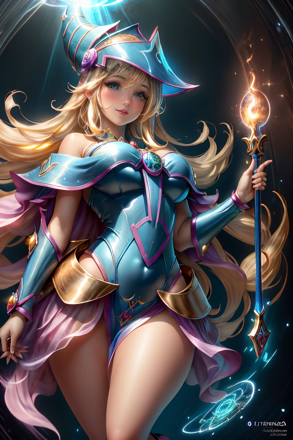 luminescence , Dark Wizard Witch Girl Fantasy Erotic , Perfect face, Fantasy beautiful body, Classic Symphony Large Lace Skirt ,almost perfection, pure form, simplicity,conceptual art,complex details, beauty, happy love,hot,Luz outfit,Colorful symphony background ,Seductive fantasy relationship. Dark Erotic Magician Brira Girl. Subjective and sensual position...