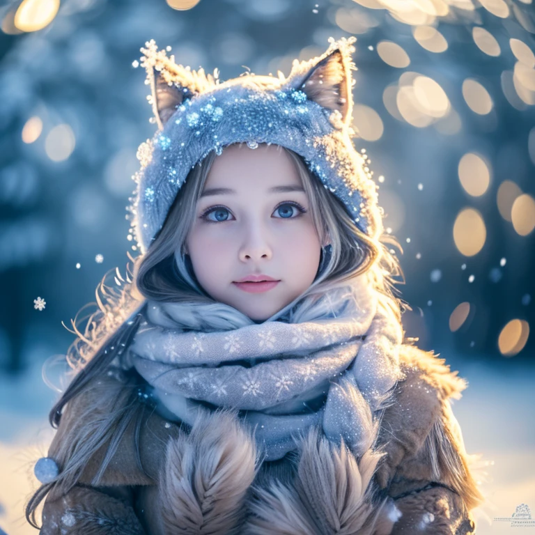 (raw photo:1.2), (photorealistic:1.4), (best quality:1.4), (ultra highres:1.2), (highly detailed:1.3), (HDR:1.2), (cinematic lighting:1.3), (detailed eyes), (detailed facial features), (detailed fur), (snowy background:1.2), cute little fox, standing pose, (3/4 body portrait:1.2), (fluffy tail:1.2), (soft fur:1.2), (adorable:1.2), (looking at viewer), (innocent expression), (soft lighting), (dreamlike), (fantasy-like:1.3), (ethereal:1.3), (magical:1.2), (snowflakes:1.2), (winter wonderland:1.3), (whimsical:1.2), (playful:1.2).