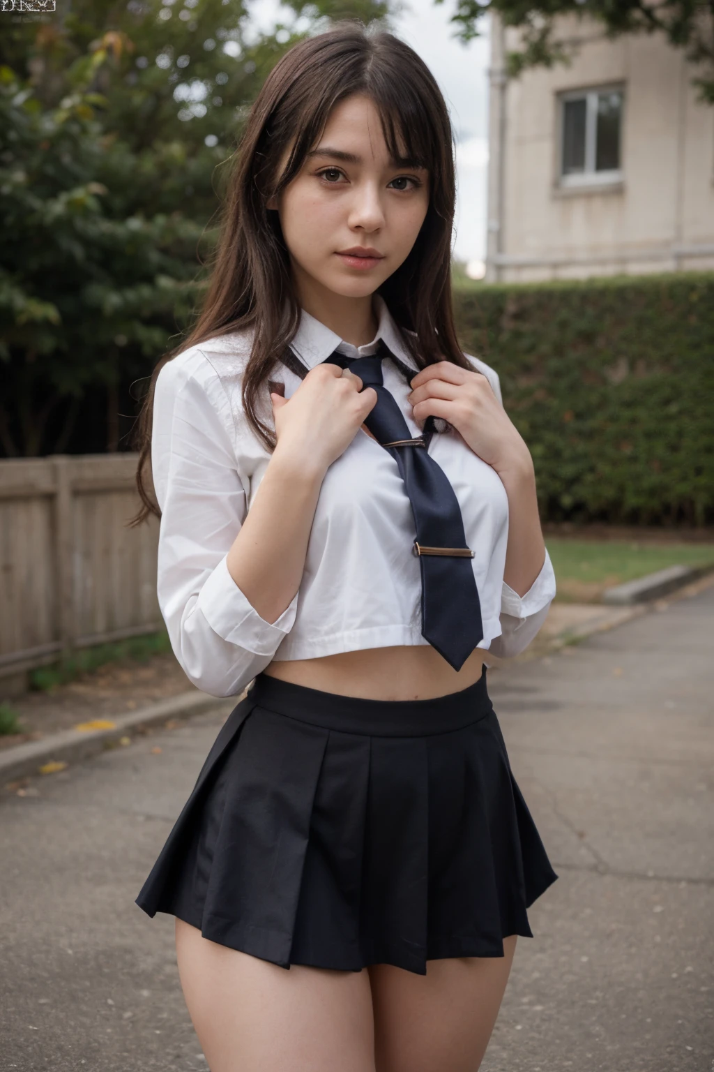 nagara(azur lane),(origen),school_uniform,1girl,solo,outdoors, looking at viewer,, ,masterpiece, best quality, ultra-detailed, illustration,