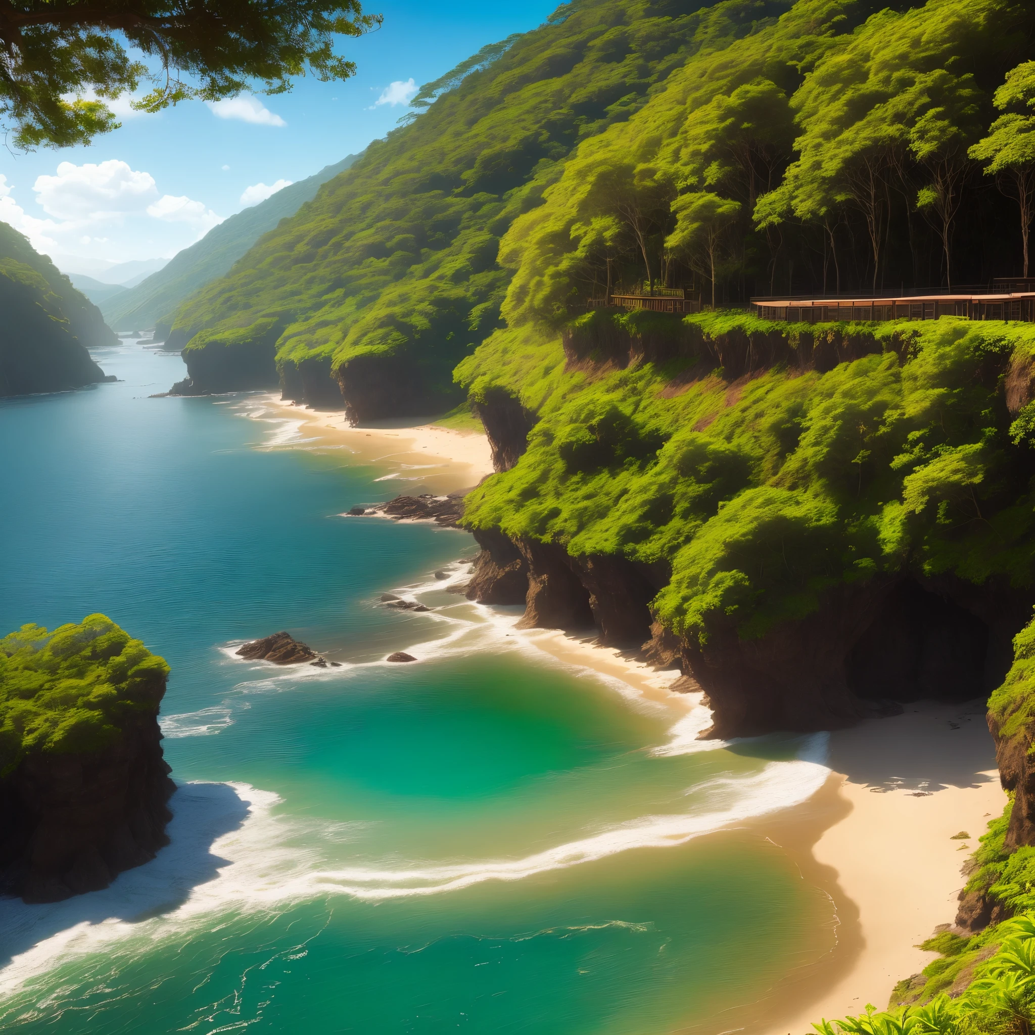 Lugar bonito com sol e natureza, com os orixas