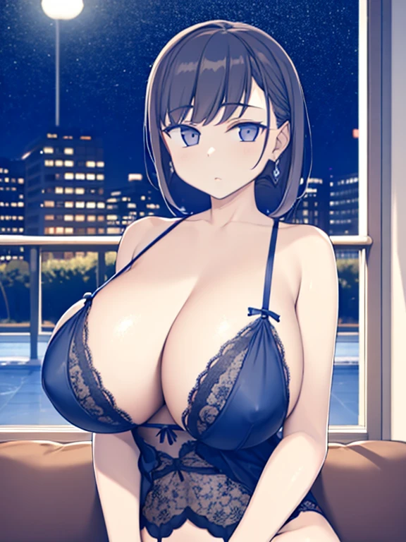 high-level image quality Park at night 18 year old woman with huge breasts wearing elaborate lingerie With nipples
