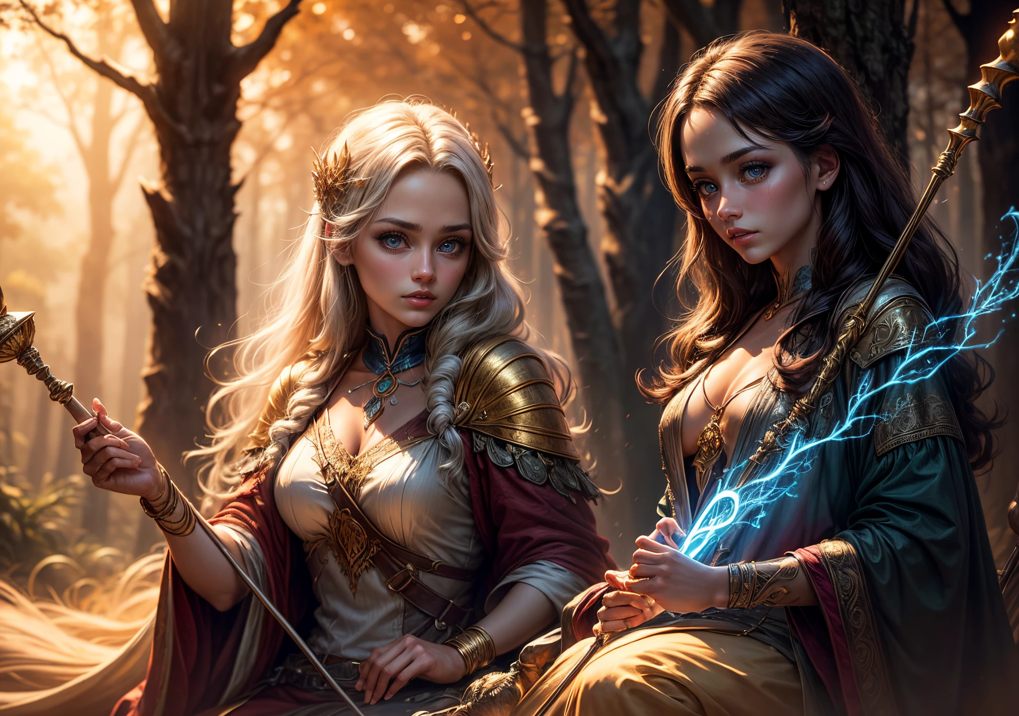 "((Realistic)) portrayal of ((Frieren)), spellbinding ((magic staff)) held against the backdrop of a mystical forest, dynamic cloud formations, ((golden hour glow)), ((exquisite details)), high resolution"