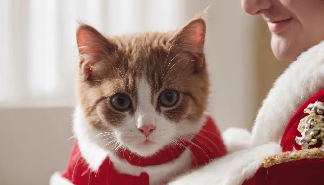 (((32k,high detal,high-detail、masterpiece,Attention to detail,full body Esbian,独奏))),masterpiece, top-quality,A kitten,Santa Claus Cosplay