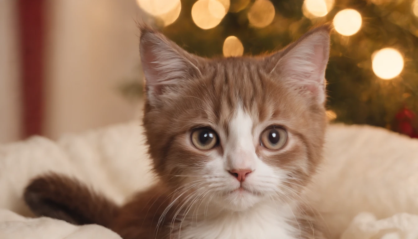 (((32ｋ,high detal,high-detail、​masterpiece,Attention to detail,full body Esbian,独奏))),​masterpiece, top-quality,A kitten,Santa Claus Cosplay
