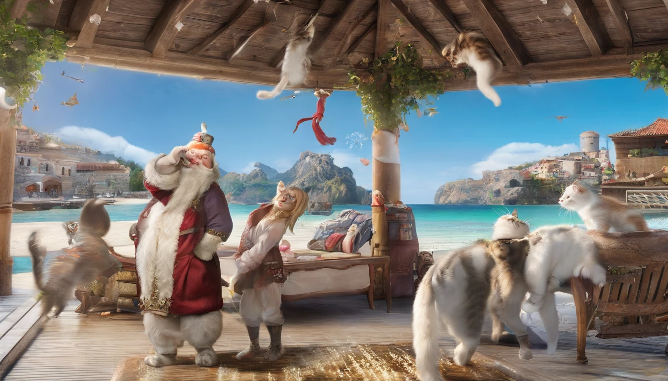 (((32k,high detal,high-detail、masterpiece,Attention to detail,full body Esbian,独奏))),masterpiece, top-quality,A kitten,Santa Claus Cosplay