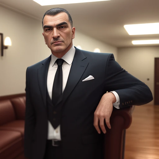 Homem 50 anos mafioso rico sem joias mas elegante. Foto realista