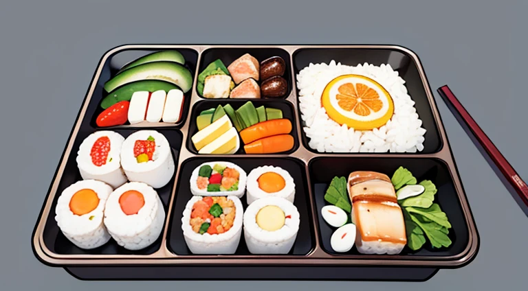 On a blank background Create an image of a Japanese Prison style bento box with a black outline. The bento box should be simple and utilitarian, reflecting the minimalistic and functional approach typical in a prison setting. The box itself is made of stainless steel, with a sleek and no-frills design. It contains neatly arranged, traditional Japanese food items, but they should look less appealing than a typical bento, with muted colors and a more austere presentation. Include items like plain rice, a small piece of grilled fish, pickled vegetables, and a boiled egg, all arranged in a straightforward and orderly manner. The background should be a plain table, emphasizing the stark and unadorned nature of the bento. The overall feel of the image should convey simplicity, functionality, and the sober reality of prison life in Japan