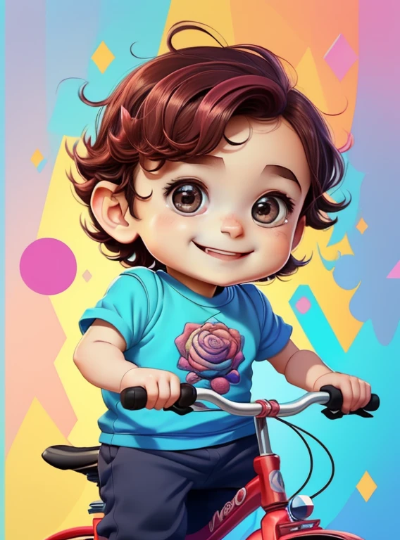 ) ((((cute baby boy with a bike smiling) ((Mikey)) - Criador: Walt Disney2023) ), ,, ( Walt Disney acolchoamento ,multidimensional geometric wall PORTRAIT, arte, Chibi,
Yang08k, lindo, Colouring,Rose
Primary works, qualidade superior, melhor qualidade, Arte Oficial, Beautiful and Aesthetic,)) ), ,,  Walt Disney acolchoamento ,multidimensional geometric wall PORTRAIT, arte, Chibi,
Yang08k, lindo, (Colouring, rosa), amarelo ,azul ,vermelho e branco)
Primary works, qualidade superior, melhor qualidade, Arte Oficial, Beautiful and Aesthetic,